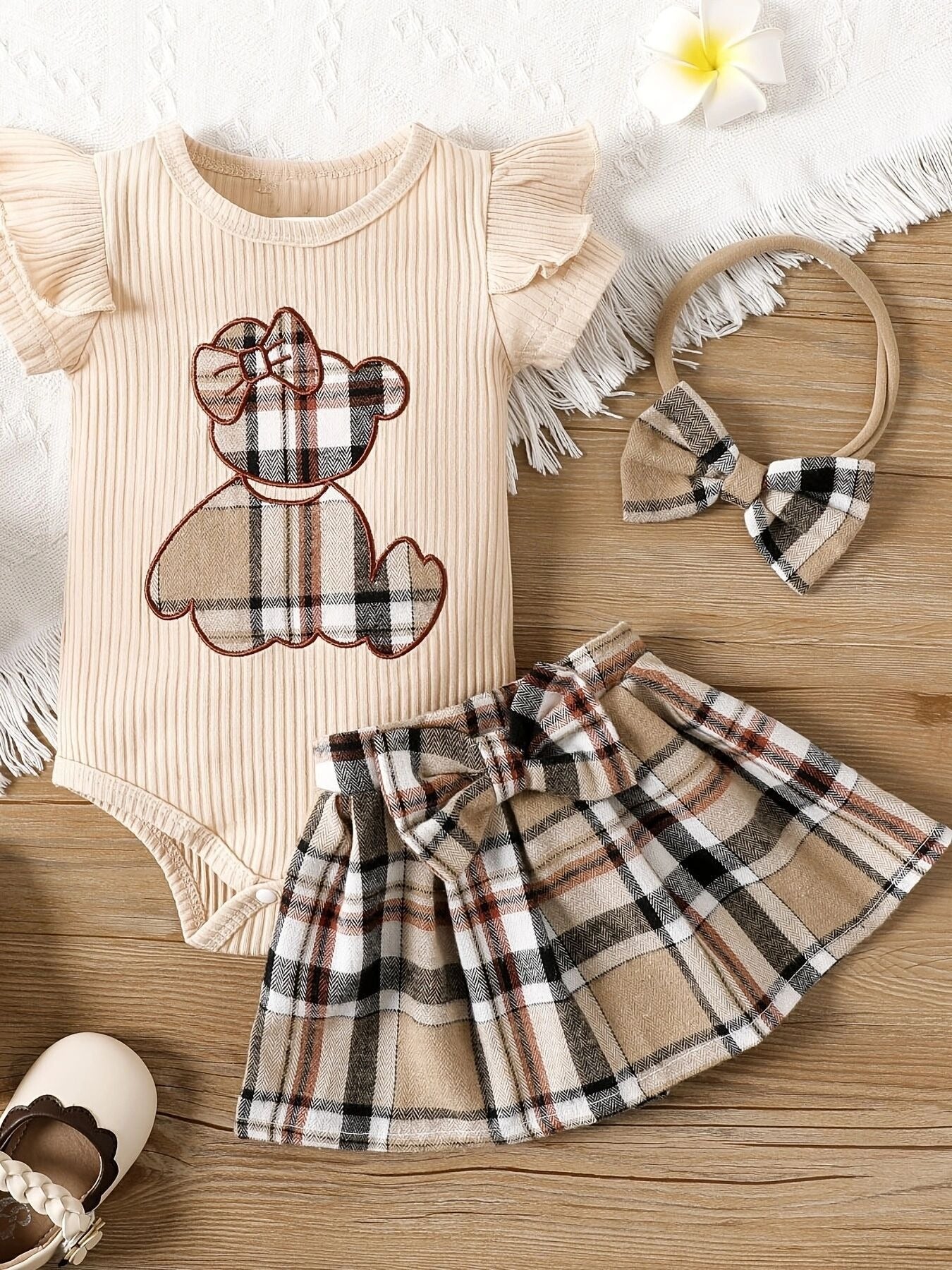 Teddy Bear Plaid Bow Romper (3-24M) - Image 10