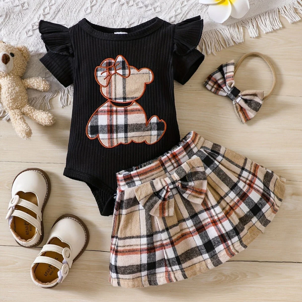 Teddy Bear Plaid Bow Romper (3-24M) - Image 11