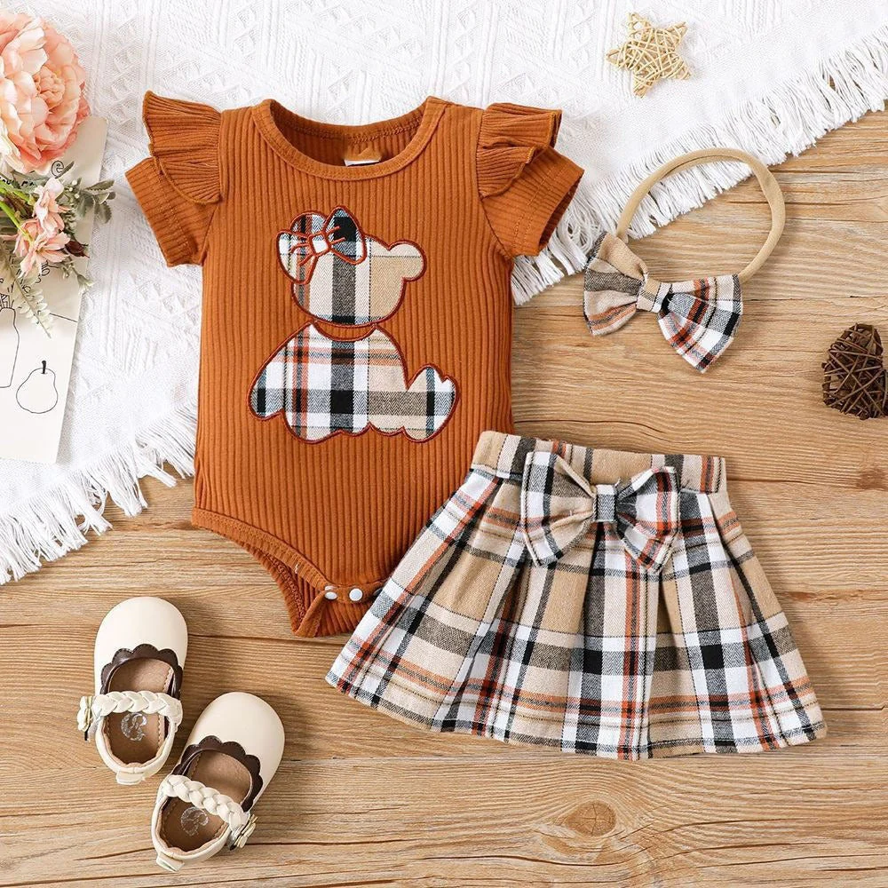 Teddy Bear Plaid Bow Romper (3-24M) - Image 13