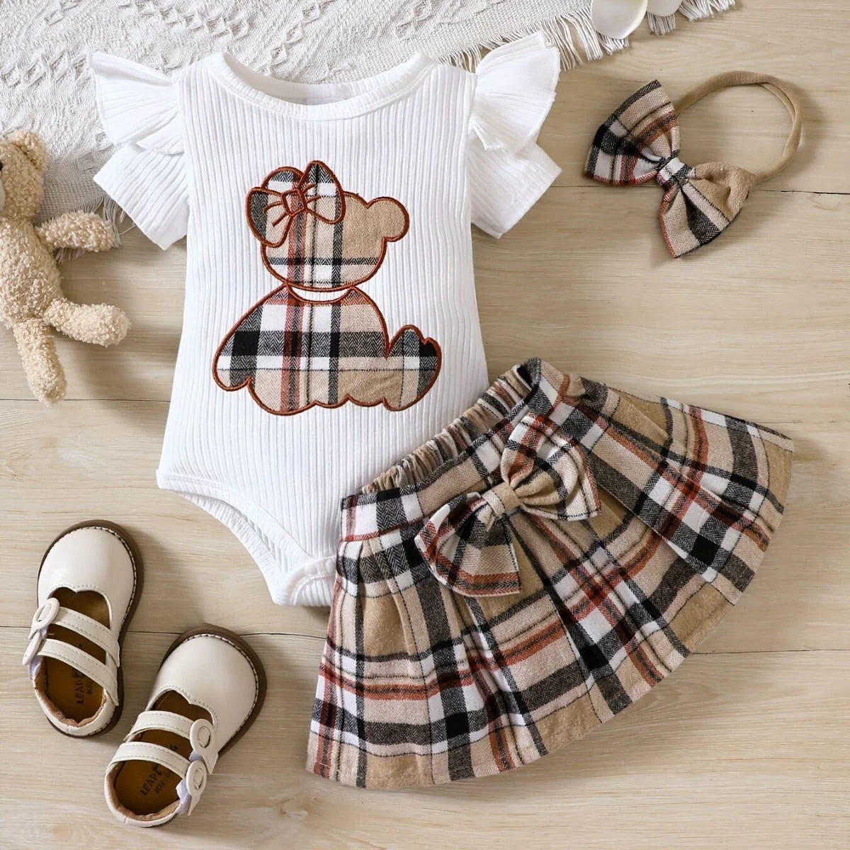 Teddy Bear Plaid Bow Romper (3-24M) - Image 2