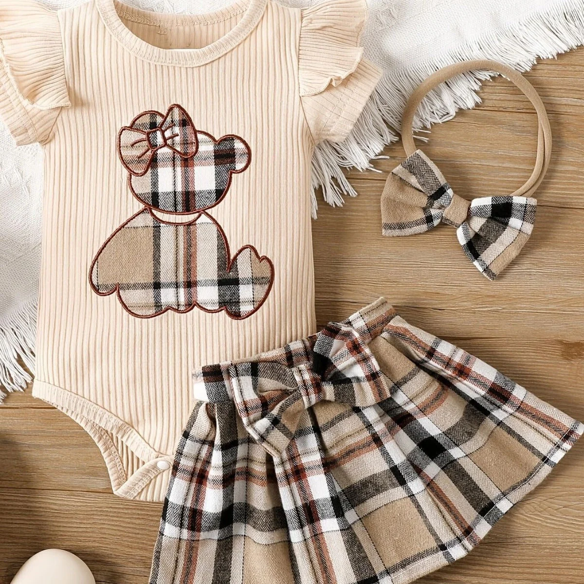 Teddy Bear Plaid Bow Romper (3-24M) - Image 9