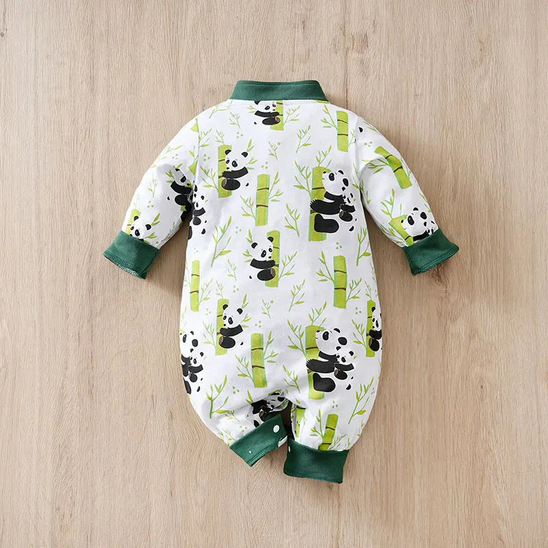 New Chinese-style children's suit with buckle design, pure cotton, and panda print spring and autumn clothes (0-18M) - Image 3