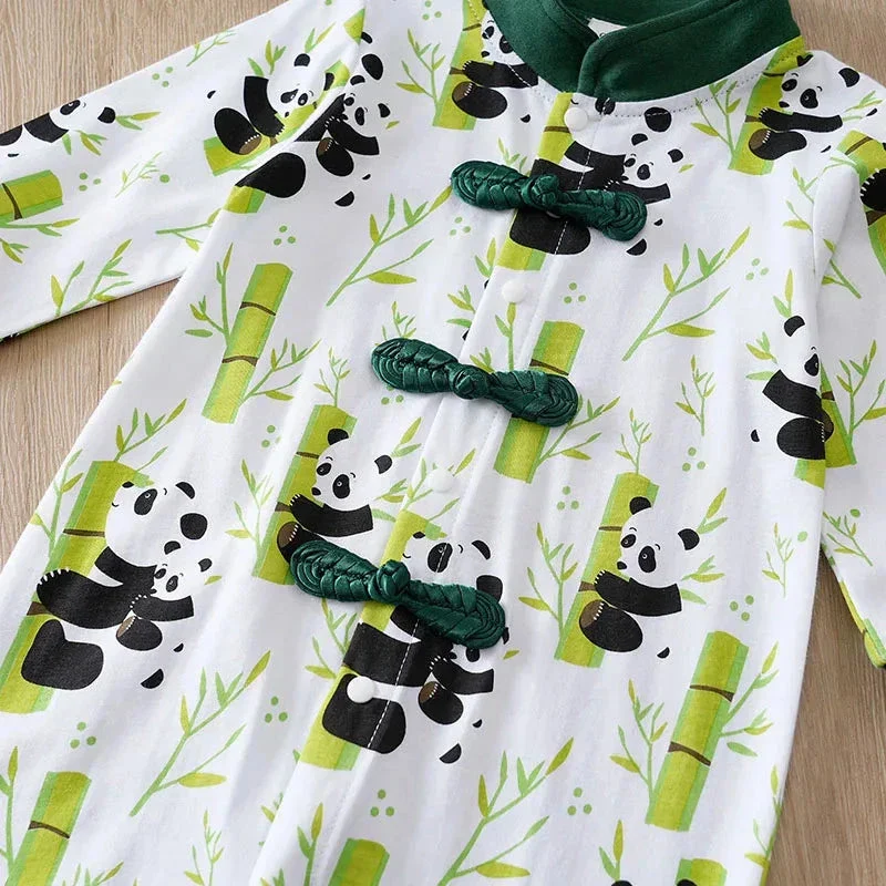 New Chinese-style children's suit with buckle design, pure cotton, and panda print spring and autumn clothes (0-18M) - Image 5