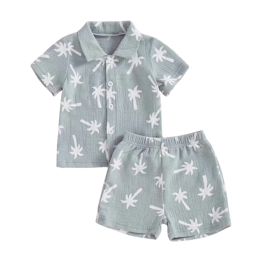 Palm Print Summer Baby Set – Button Shirt & Elastic Shorts (2-Piece - 6-36M) - Image 15