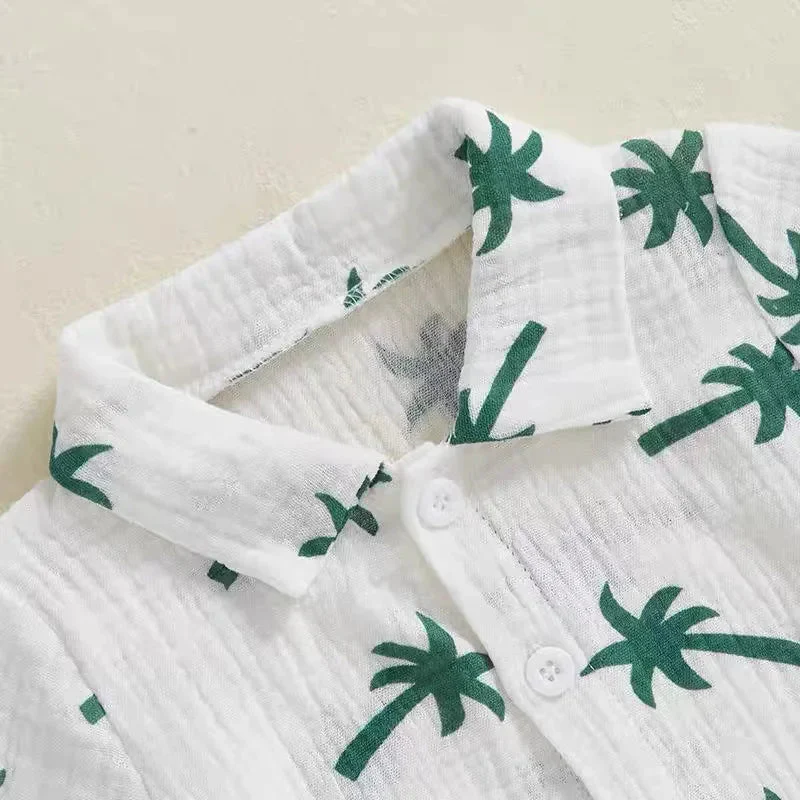 Palm Print Summer Baby Set – Button Shirt & Elastic Shorts (2-Piece - 6-36M) - Image 4