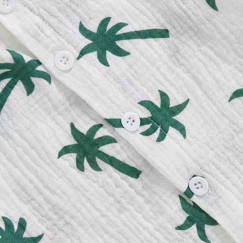 Palm Print Summer Baby Set – Button Shirt & Elastic Shorts (2-Piece - 6-36M) - Image 5