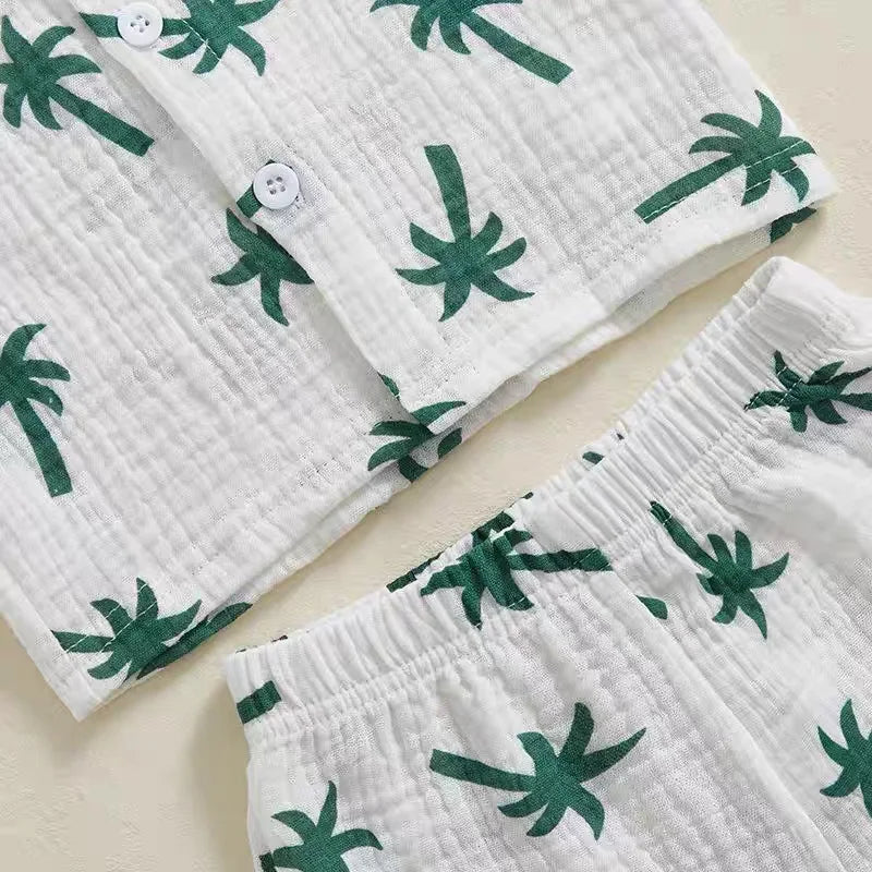 Palm Print Summer Baby Set – Button Shirt & Elastic Shorts (2-Piece - 6-36M) - Image 7