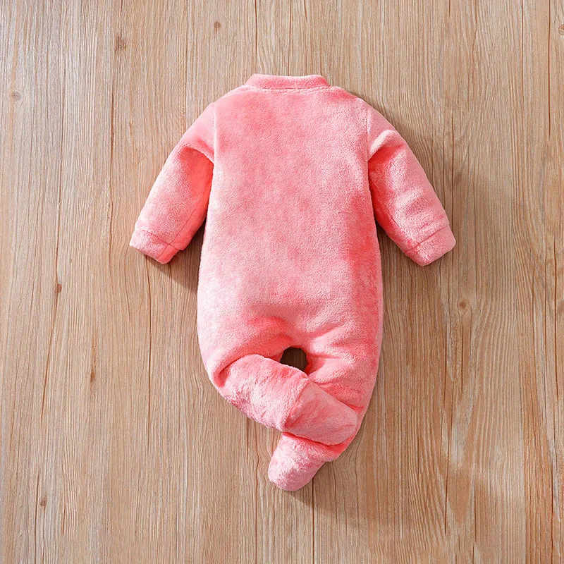 Pink Fleece Baby Dinosaur Footed Romper (0–18M) - Image 3
