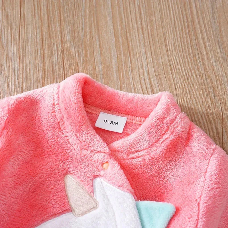 Pink Fleece Baby Dinosaur Footed Romper (0–18M) - Image 4
