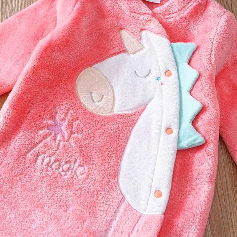 Pink Fleece Baby Dinosaur Footed Romper (0–18M) - Image 5