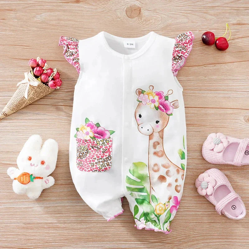 Pink Giraffe Baby Girl Sleeveless Romper (0–18M) - Image 2