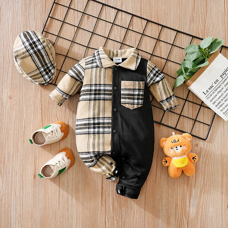 Plaid Collar Baby Boy Romper with British-Inspired Style (0–18M) - Image 2