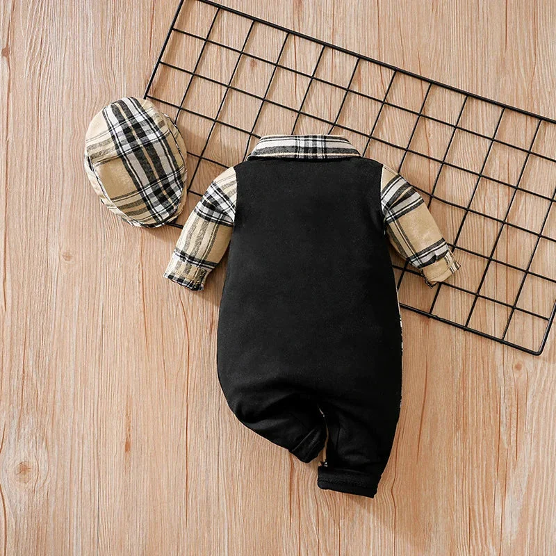 Plaid Collar Baby Boy Romper with British-Inspired Style (0–18M) - Image 3