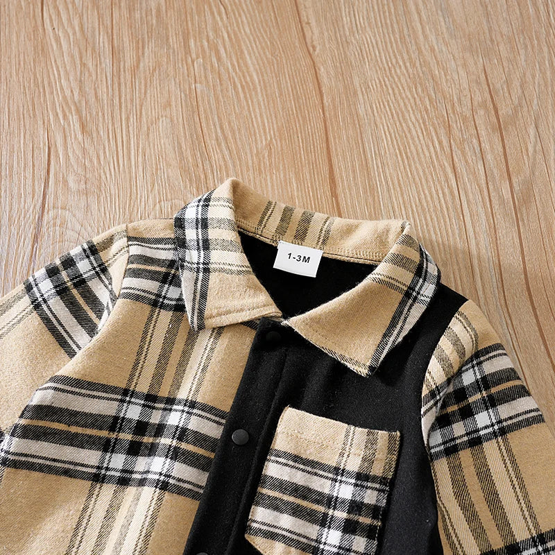 Plaid Collar Baby Boy Romper with British-Inspired Style (0–18M) - Image 4