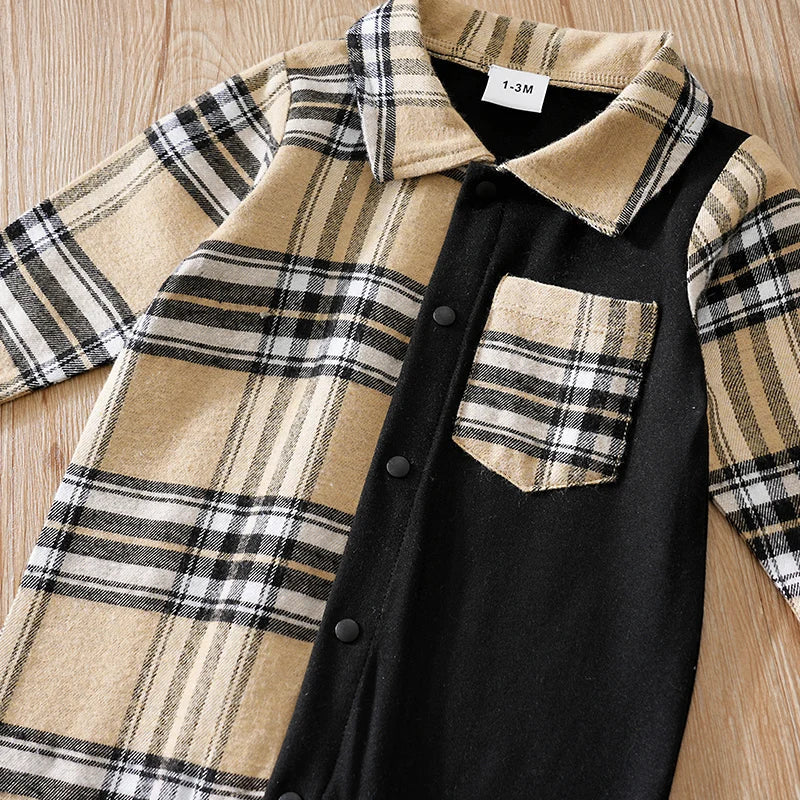 Plaid Collar Baby Boy Romper with British-Inspired Style (0–18M) - Image 5