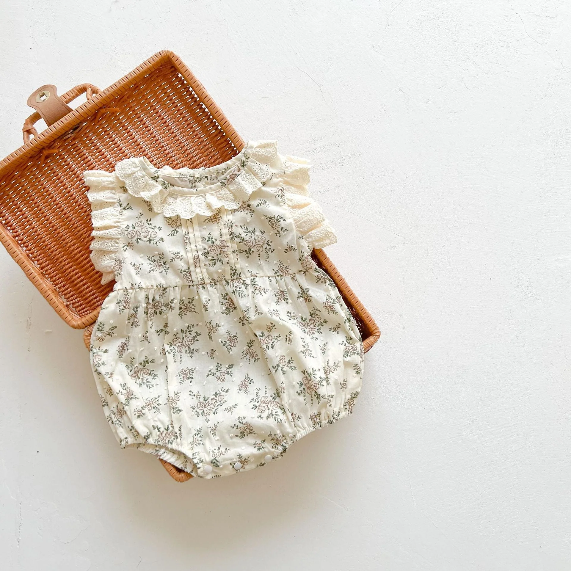 Retro Floral Ruffled Romper (3-24M) - Image 3