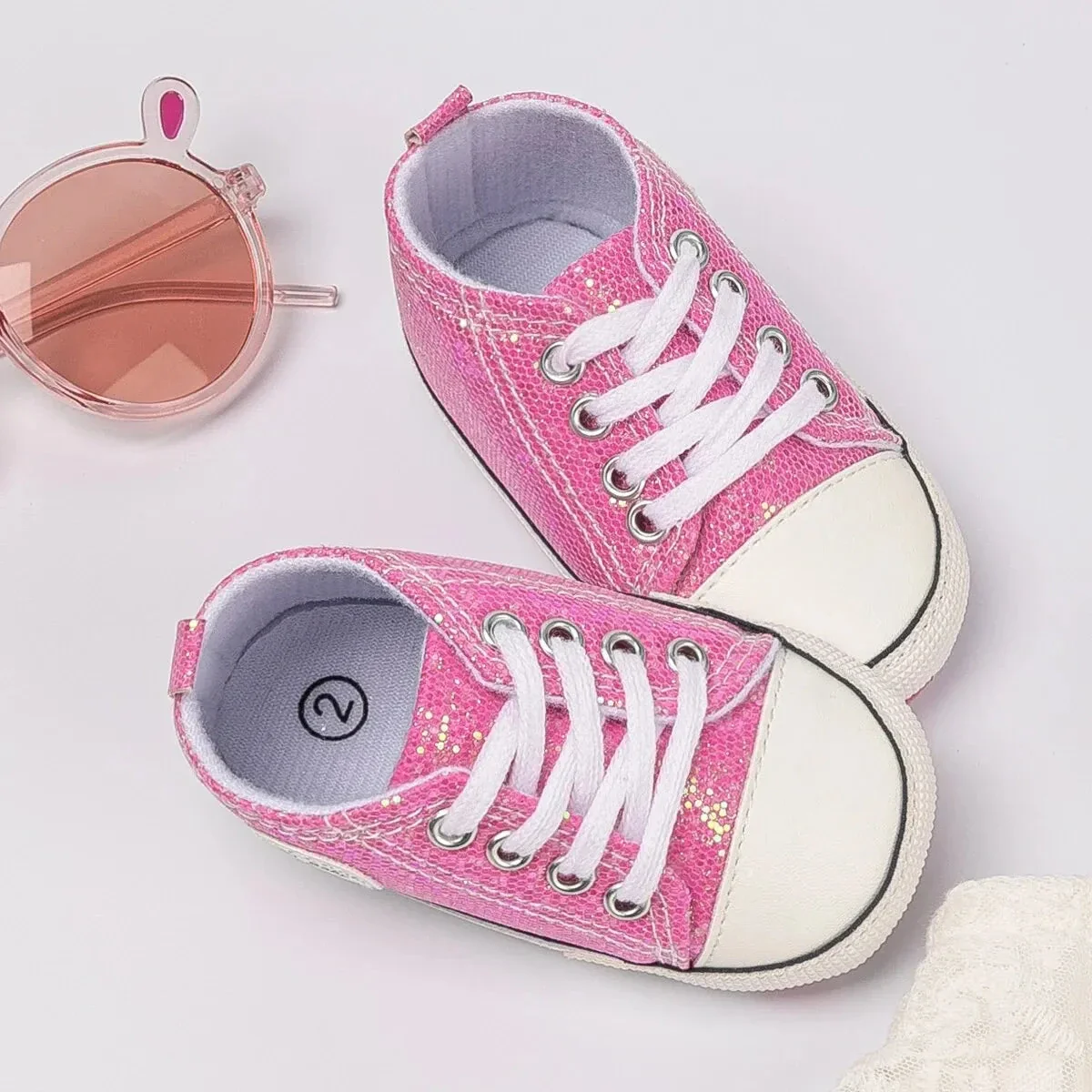 Shimmer Canvas Baby Sneakers – First Walkers (0-18M) - Image 3