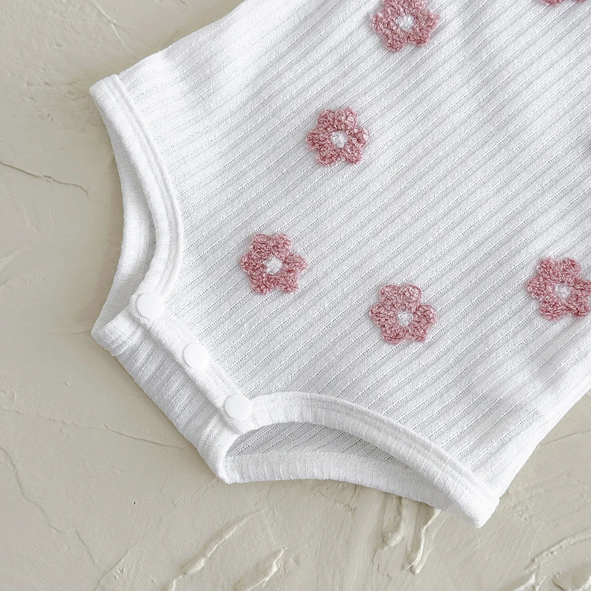 Sleeveless Baby Girl Ribbed Romper with Floral Embroidery (0–18M) - Image 10