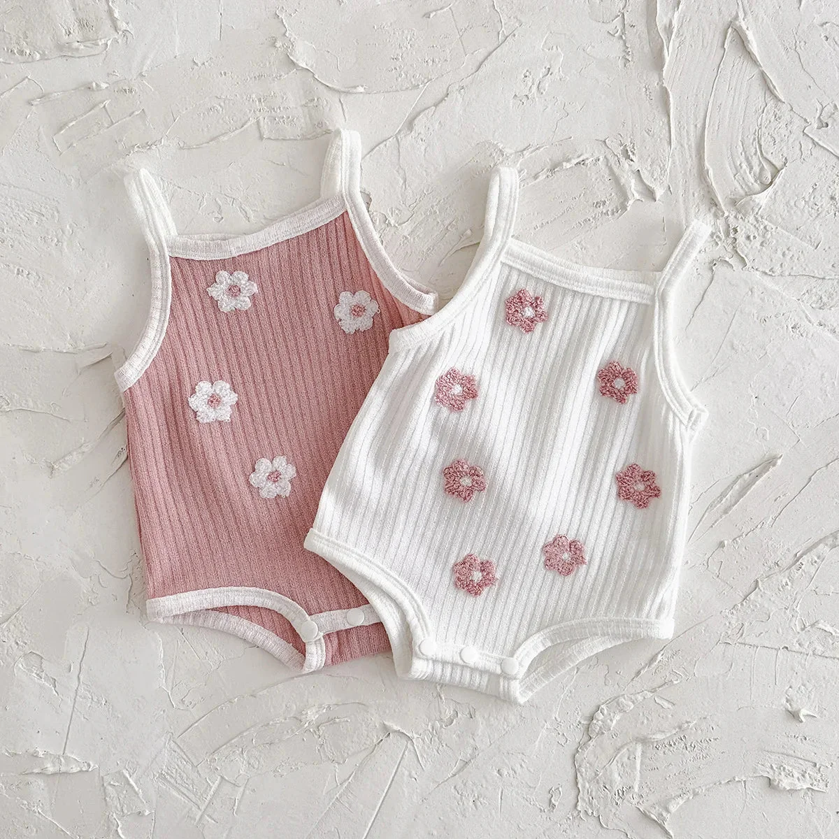 Sleeveless Baby Girl Ribbed Romper with Floral Embroidery (0–18M) - Image 12