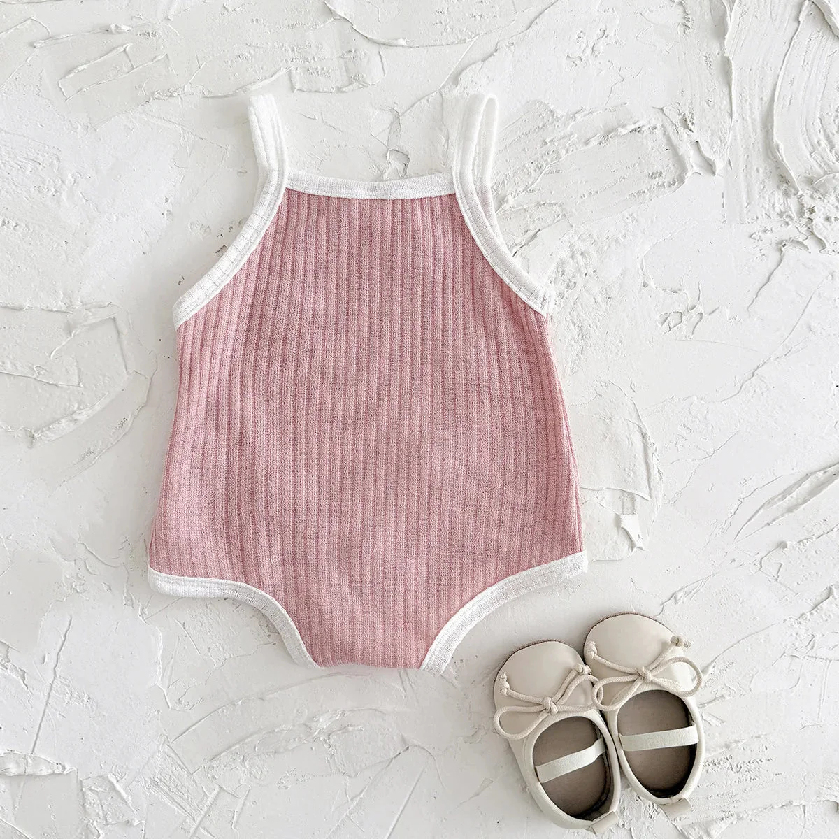 Sleeveless Baby Girl Ribbed Romper with Floral Embroidery (0–18M) - Image 3