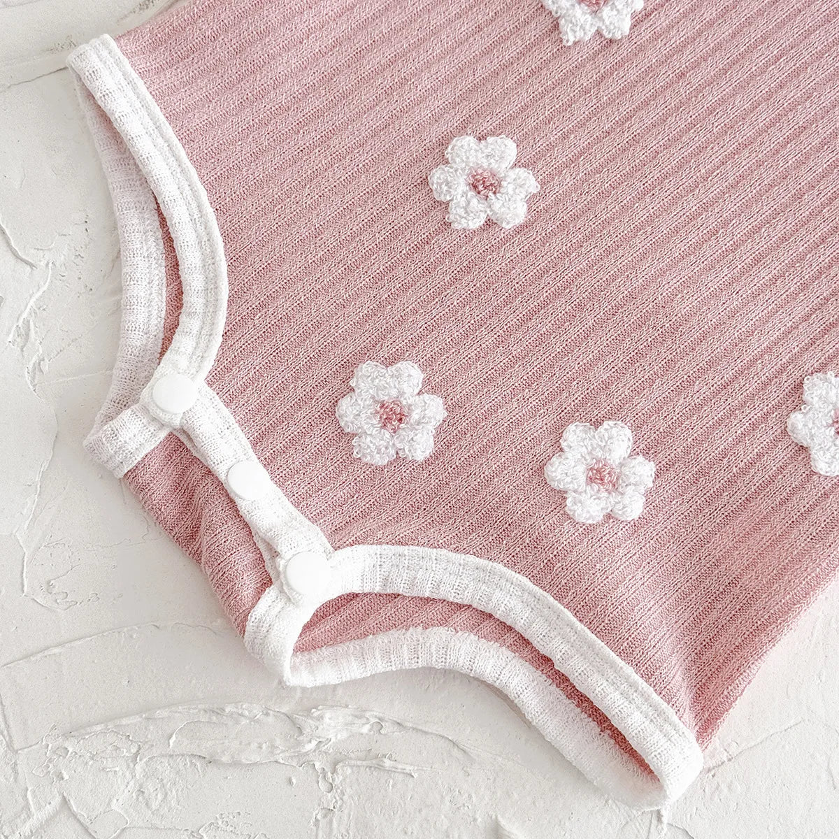 Sleeveless Baby Girl Ribbed Romper with Floral Embroidery (0–18M) - Image 5