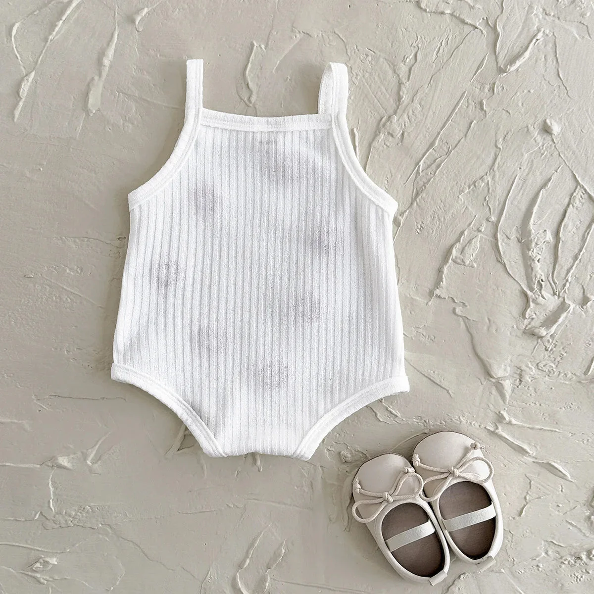 Sleeveless Baby Girl Ribbed Romper with Floral Embroidery (0–18M) - Image 8