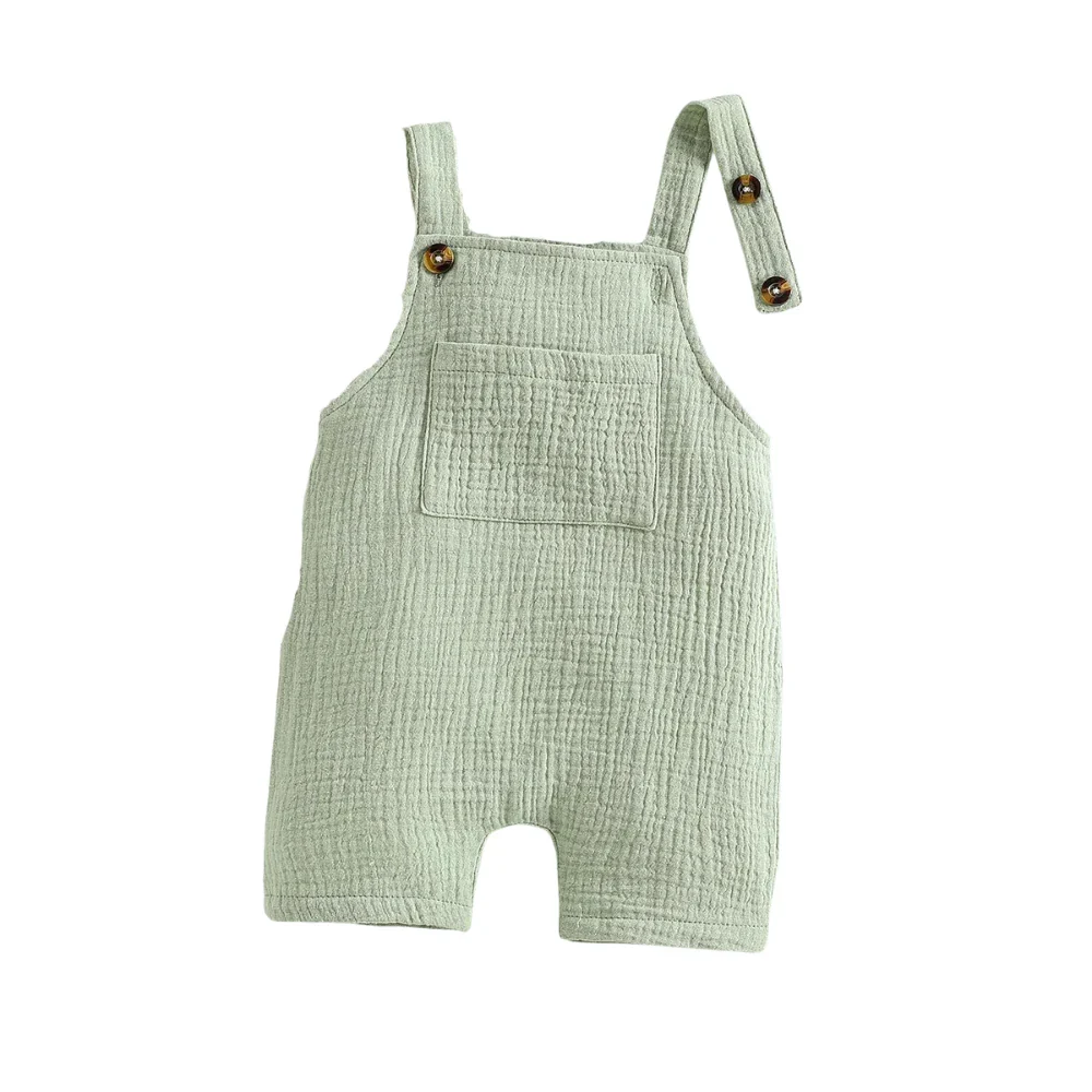 Sleeveless Cotton Muslin Baby Romper with Button Straps (0–18M)
