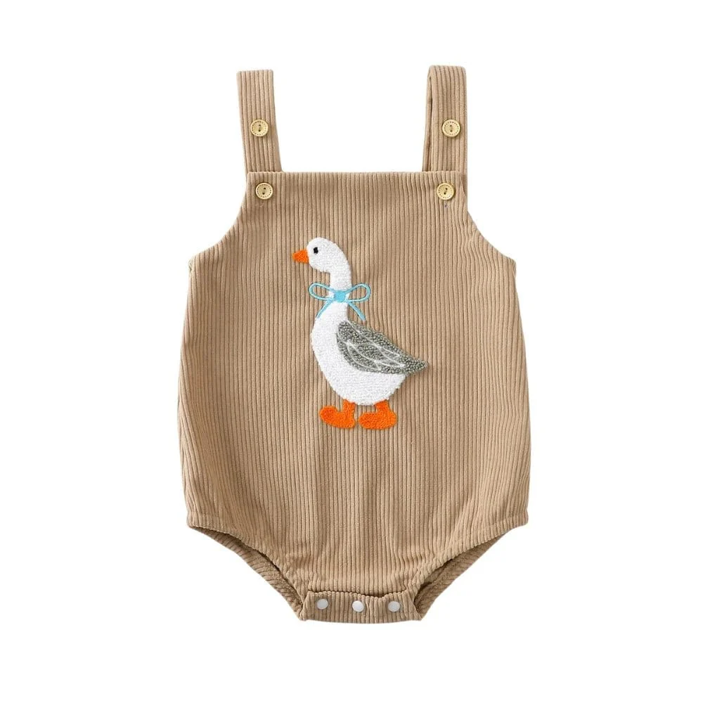 Velvet Duck Embroidered Baby Romper – Soft Cotton Triangle Onesie (0-18M)