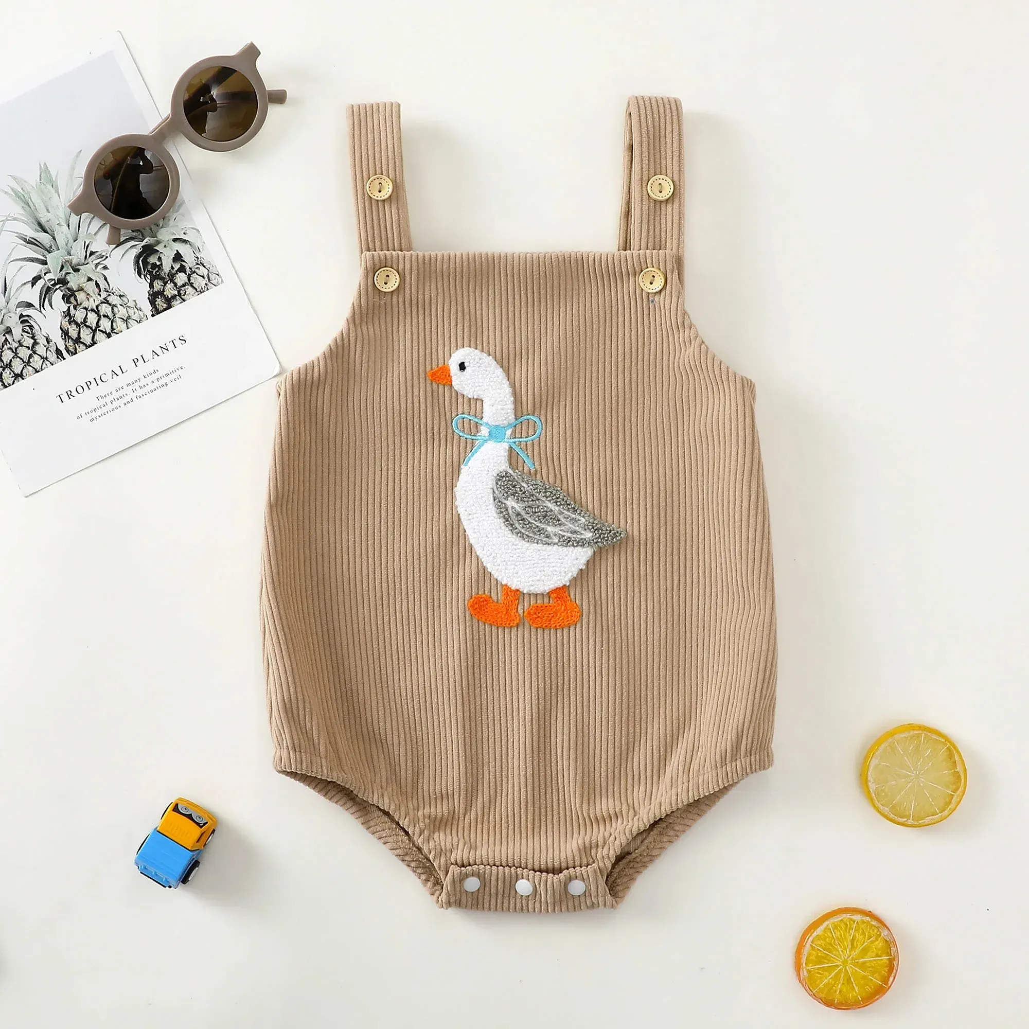 Velvet Duck Embroidered Baby Romper – Soft Cotton Triangle Onesie (0-18M) - Image 2