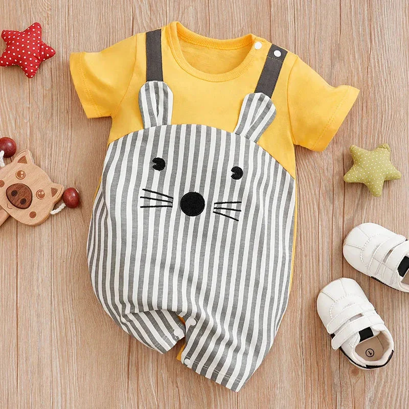 Yellow Mouse Baby Short Sleeve Cotton Romper (0–18M) - Image 2
